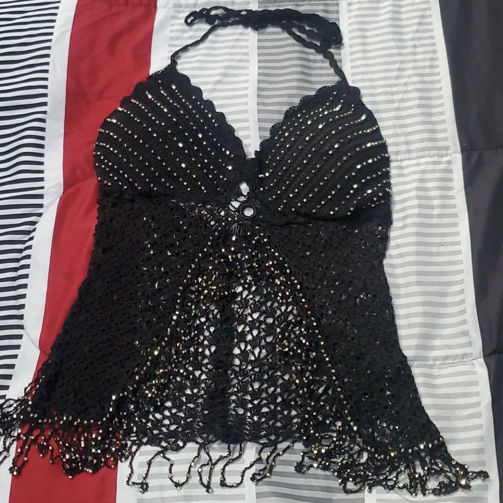 VITTORIO Sexy Lace and Beaded Top